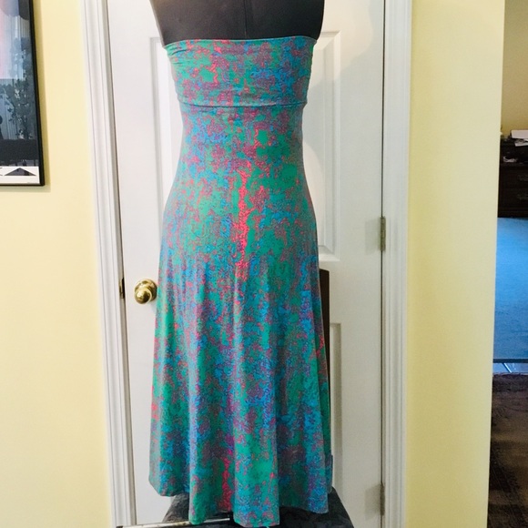 LuLaRoe Maxi Skirt w/green, pink and blue abstract - Picture 3 of 5